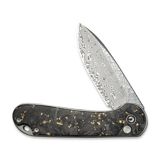 CIVIVI Button Lock Elementum II Damascus sulankstomas peilis, Gold Shred CF C18062P-10