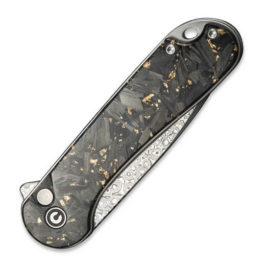 CIVIVI Button Lock Elementum II Damascus sulankstomas peilis, Gold Shred CF C18062P-10