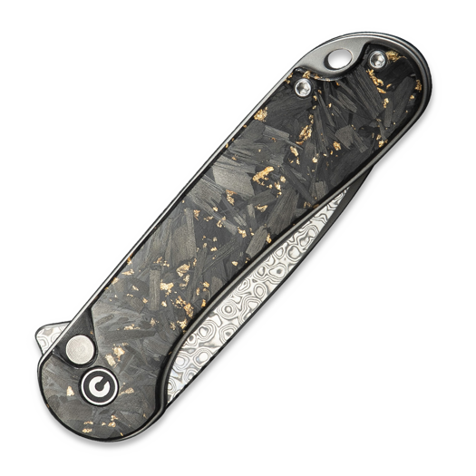 CIVIVI Button Lock Elementum II Damascus kääntöveitsi, Gold Shred CF C18062P-10