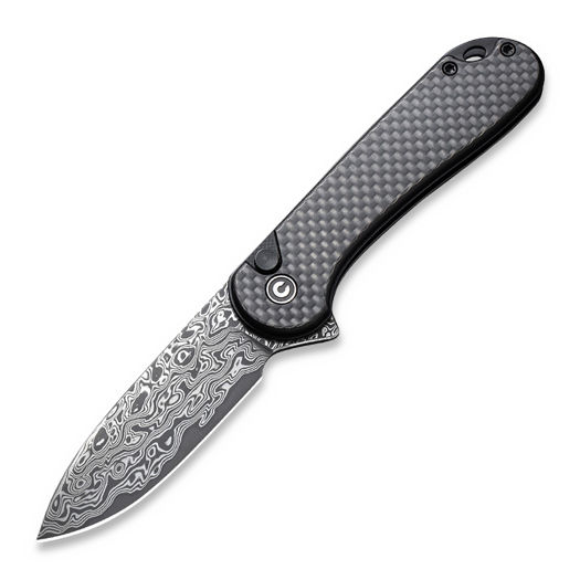 CIVIVI Button Lock Elementum II Damascus, Twill CF/Black G-10 C18062PB-DS1