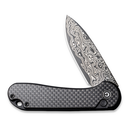 CIVIVI Button Lock Elementum II Damascus, Twill CF/Black G-10 C18062PB-DS1