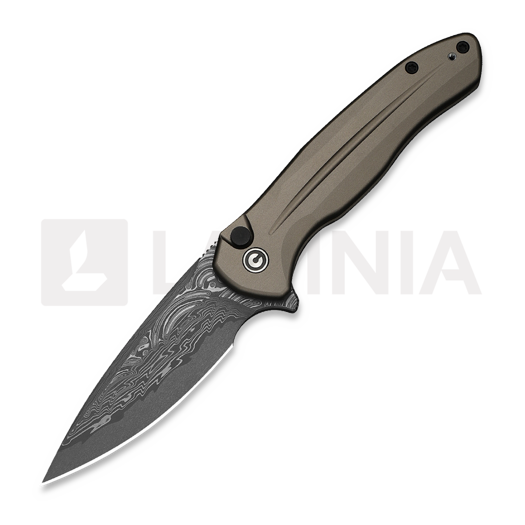 CIVIVI Button Lock Kitefin Damascus, Brownish Gray Aluminum C24091-DS1