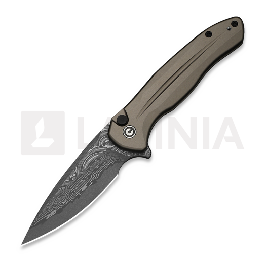 CIVIVI Button Lock Kitefin Damascus, Brownish Gray Aluminum C24091-DS1