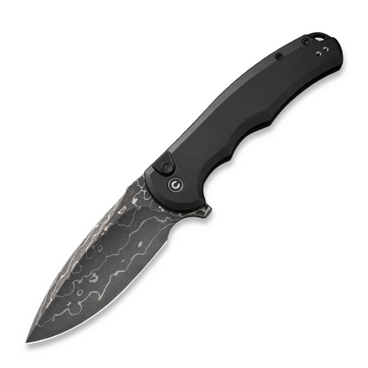CIVIVI Button Lock Praxis Damascus, Black Aluminum C18026E-DS1