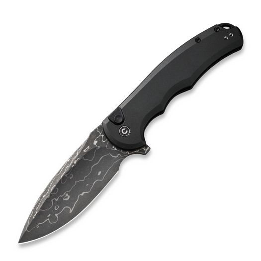CIVIVI Button Lock Praxis Damascus, Black Aluminum C18026E-DS1