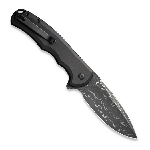 CIVIVI Button Lock Praxis Damascus, Black Aluminum C18026E-DS1
