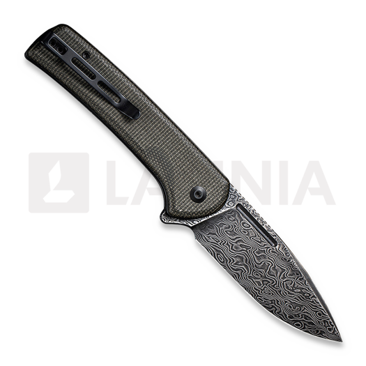 CIVIVI Conspirator Damascus sulankstomas peilis, dark green micarta C21006-DS1