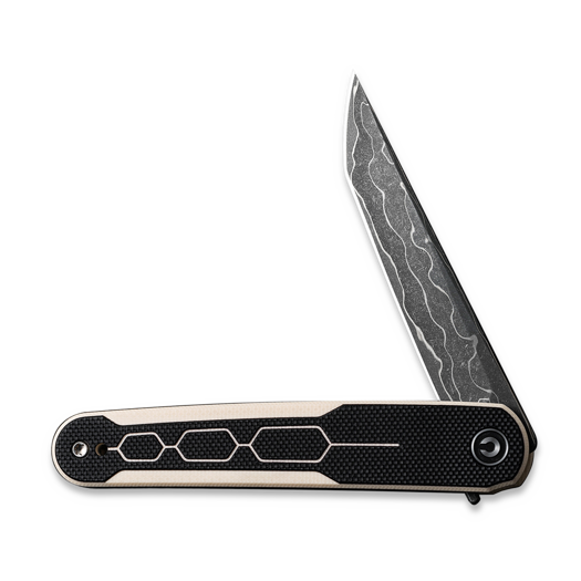 CIVIVI KwaiQ Damascus, Milled Ivory/Black G10 C23015-DS1
