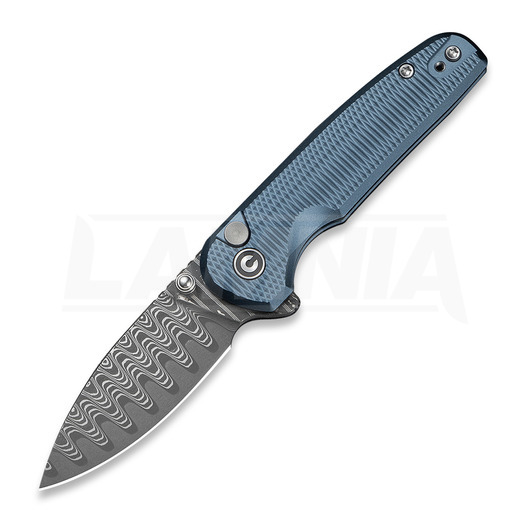 CIVIVI Mini Shakan Damascus 접이식 나이프, Ripple Pattern Blue Aluminum C20052F-DS1