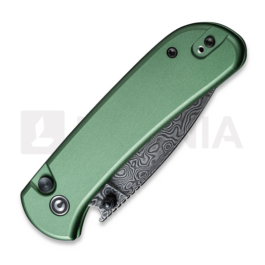 CIVIVI Qubit, Green Aluminium, Black Hand Rubbed Damascus C22030E-DS1