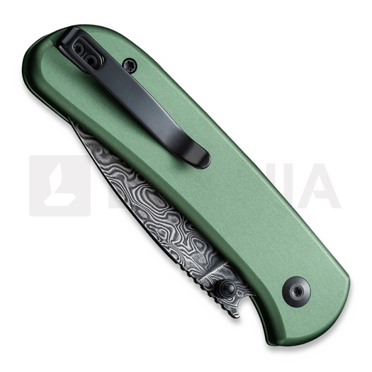 CIVIVI Qubit, Green Aluminium, Black Hand Rubbed Damascus C22030E-DS1