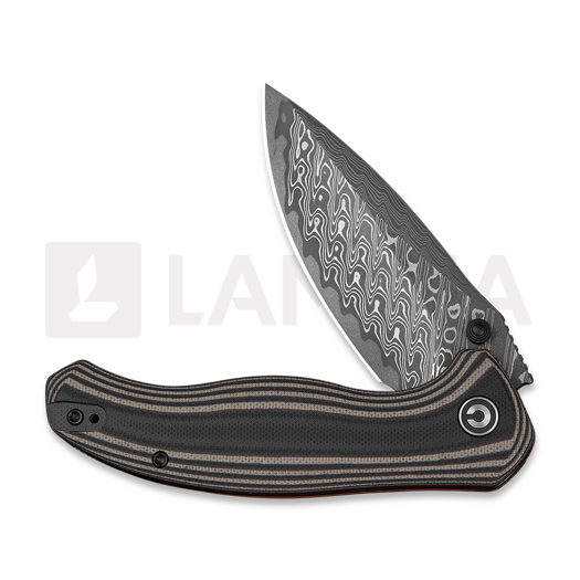 CIVIVI Vyrent Damascus folding knife, Black/Tan/Orange G-10 C25037B-DS1
