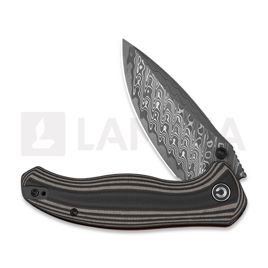 CIVIVI Vyrent Damascus folding knife, Black/Tan/Orange G-10 C25037B-DS1