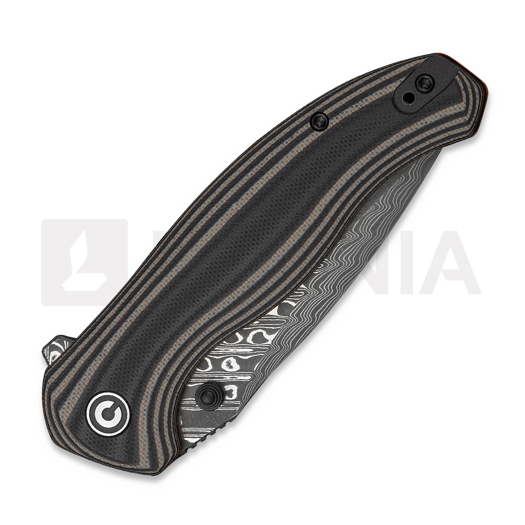 CIVIVI Vyrent Damascus folding knife, Black/Tan/Orange G-10 C25037B-DS1