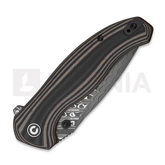 CIVIVI Vyrent Damascus folding knife, Black/Tan/Orange G-10 C25037B-DS1