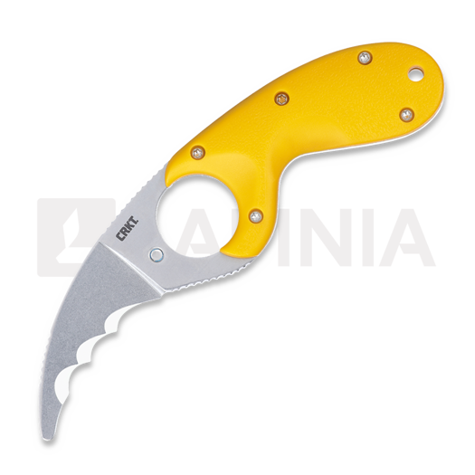 Nóż CRKT Bear Claw, ząbkowane ostrze, żółta