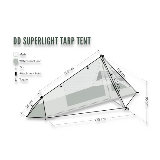 DD Hammocks SuperLight Tarp Tent 텐트, 올리브색