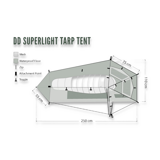 DD Hammocks SuperLight Tarp Tent 텐트, 올리브색
