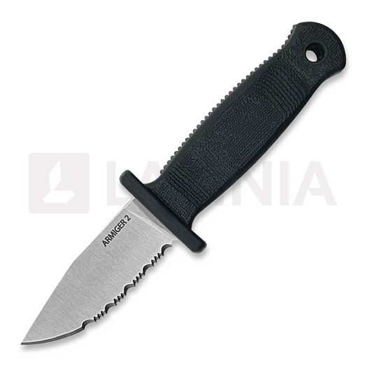 Demko Knives Armiger 2 Clip Point peilis, kabinamas ant kaklo, dantytas