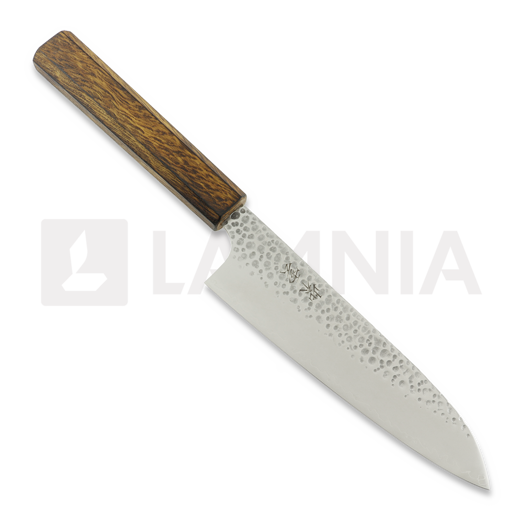 Japanese kitchen knife Demko Knives Santoku VG10 San Mai, Red Oak