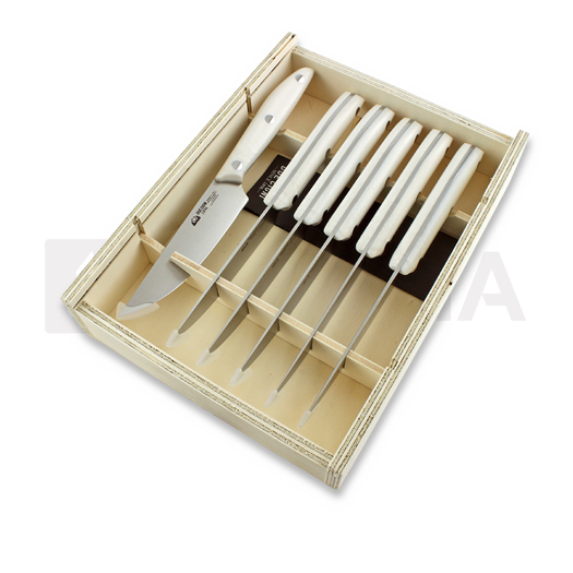 Due Cigni Set 6 pcs 1896 Steak America, white pom