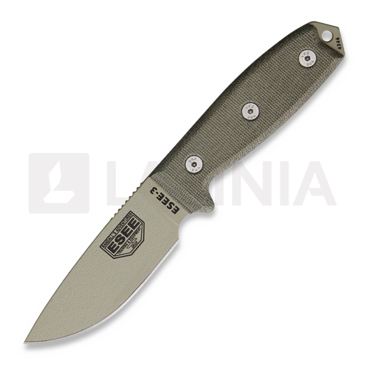 ESEE Model 3, desert tan, green plastic sheath