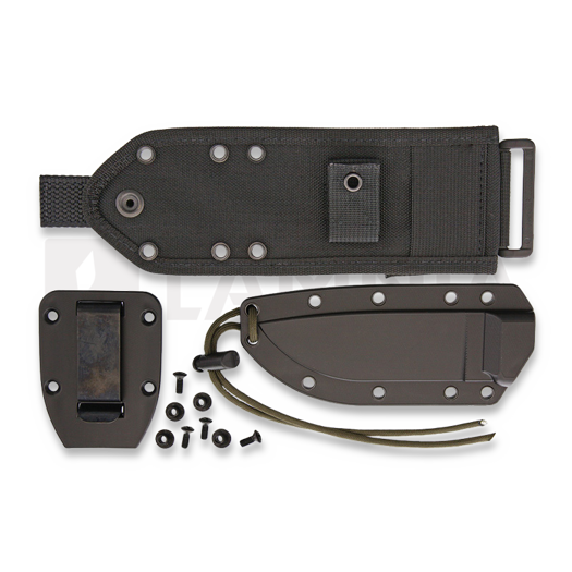 ESEE Model 4, 440C, serrated, black/black, black plastic sheath, nylon sheath