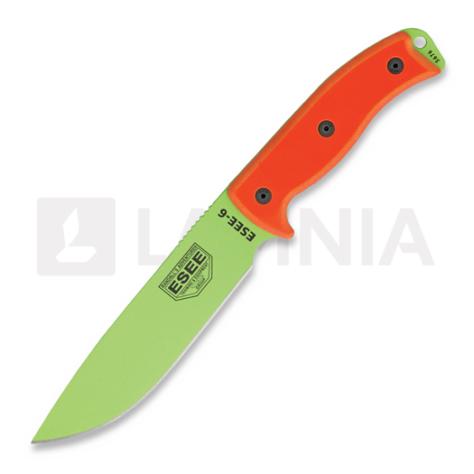 ESEE Model 6, venom green, orange G10, black plastic sheath