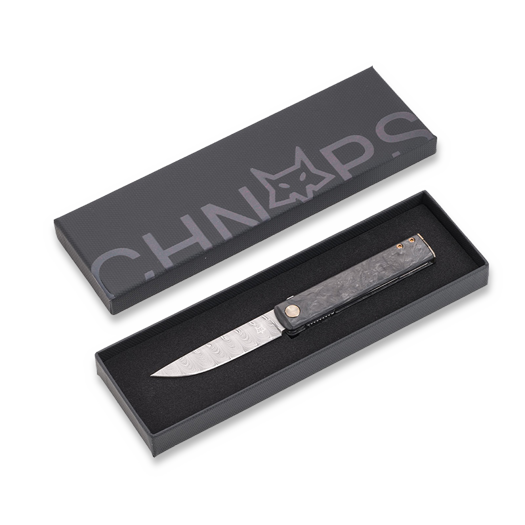 Fox Knives Chnops Damascus sulankstomas peilis, Marble Carbon Fiber FX-543DCF