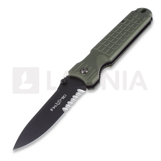 Nóż składany Fox Knives Predator II, oliwkowa, ząbkowane ostrze FX-FP2GS