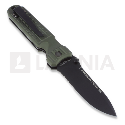 Fox Knives Predator II k&auml;&auml;nt&ouml;veitsi, oliivinvihre&auml;, combo ter&auml; FX-FP2GS