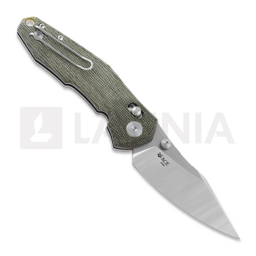 GiantMouse ACE Nazca Green Canvas Micarta k&auml;&auml;nt&ouml;veitsi