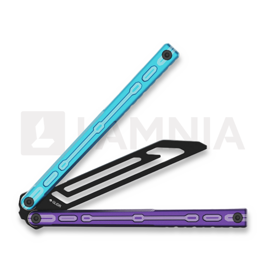 Glidr Moab X Meridian Stonewashed balisong trainer, blurple