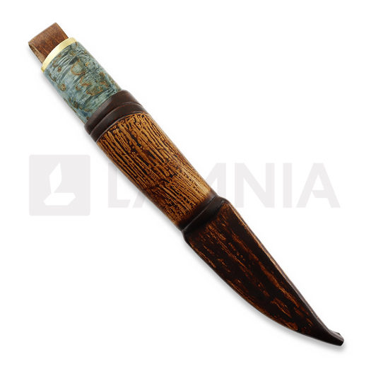 Harri Laine Blue puukko knife 刀, stab. curly birch