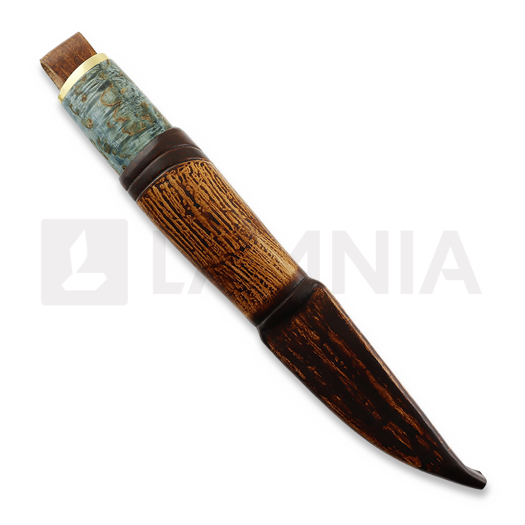 Нож Harri Laine Blue puukko knife, stab. curly birch