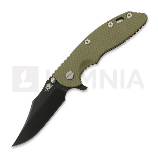 Hinderer 3.5 XM-18 Bowie foldekniv, Magnacut, Battle Black, olivengrønn