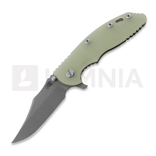 Hinderer 3.5 XM-18 Bowie összecsukható kés, Magnacut, Working Finish, translucent green