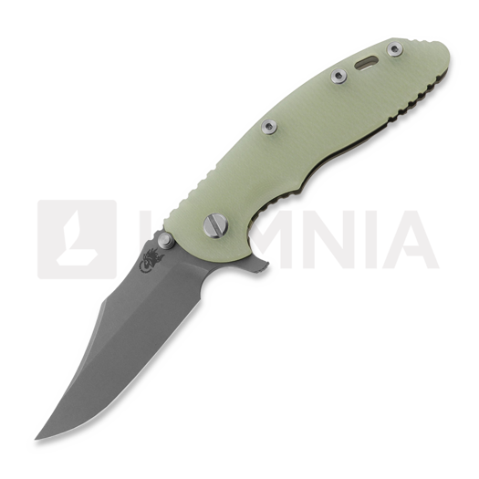 Hinderer 3.5 XM-18 Bowie folding knife, Magnacut, Working Finish, translucent green