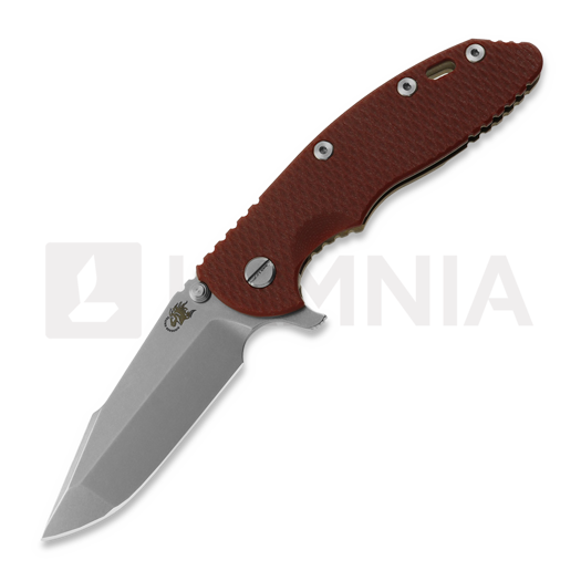 Hinderer 3.5 XM-18 Harpoon Spanto folding knife, Magnacut, Stonewash Bronze, red