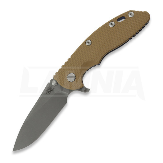 Couteau pliant Hinderer 3.5 XM-18 Hollow Grind Slicer, 20CV, Battle Blue, coyote