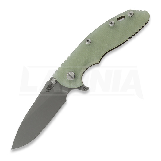 Hinderer 3.5 XM-18 Hollow Grind Slicer foldekniv, 20CV, Battle Bronze, translucent green