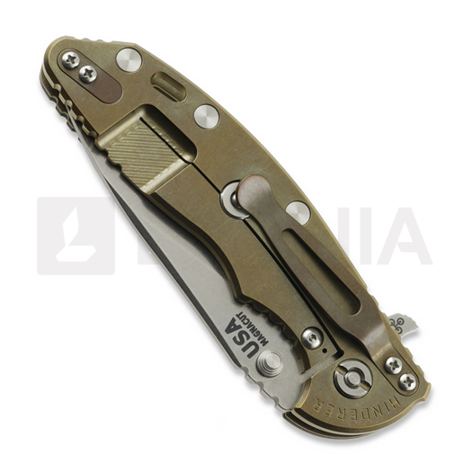 Saliekams nazis Hinderer 3.5 XM-18 Slicer Hollow Grind Magnacut Stonewash Bronze OD Green G10