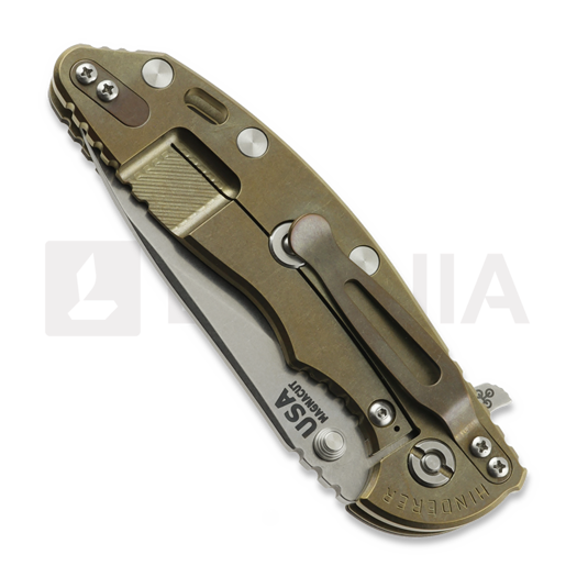 Saliekams nazis Hinderer 3.5 XM-18 Slicer Hollow Grind Magnacut Stonewash Bronze OD Green G10