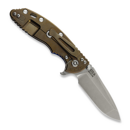 Hinderer 3.5 XM-18 Spanto Tri-Way Stonewash Bronze folding knife, red