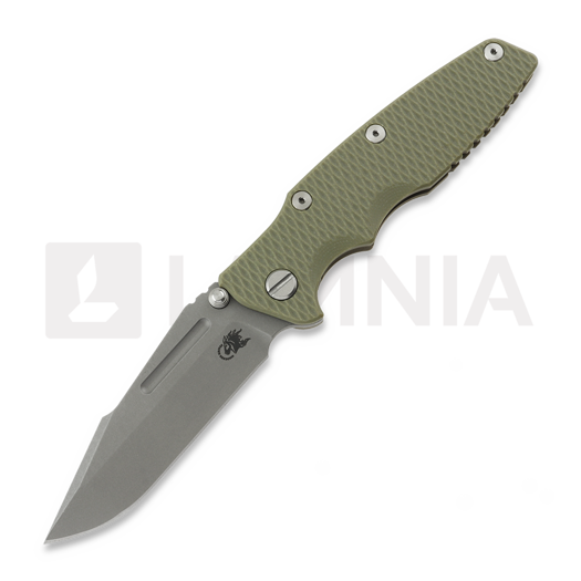 Hinderer Eklipse 3.5 Fullered Skinny Harpoon Spanto No Flipper Battle Bronze foldekniv, od green