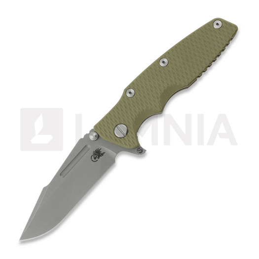 Hinderer Eklipse 3.5 Fullered Skinny Harpoon Spearpoint kääntöveitsi, Working Finish, OD Green