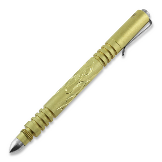 Taktiskā pildspalva Hinderer Investigator Pen Flames, brass bead blasted