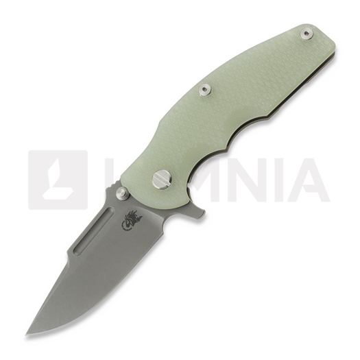 Liigendnuga Hinderer Jurassic Clip Point Magnacut Working Finish, translucent green