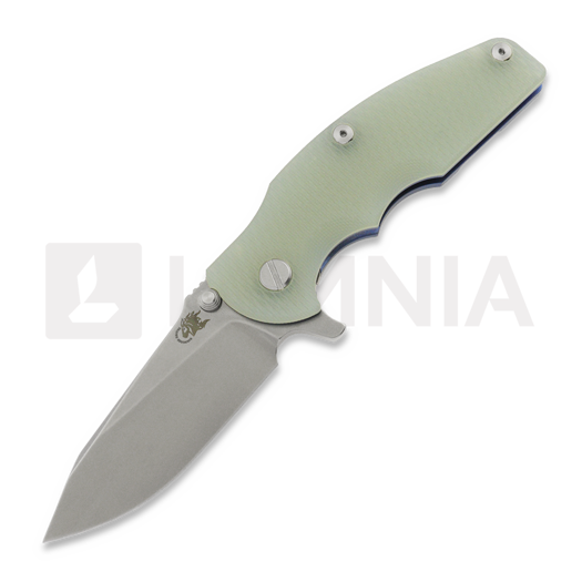 Coltello pieghevole Hinderer Jurassic Magnacut Slicer Flat Grind, Stonewash Blue, Translucent Green