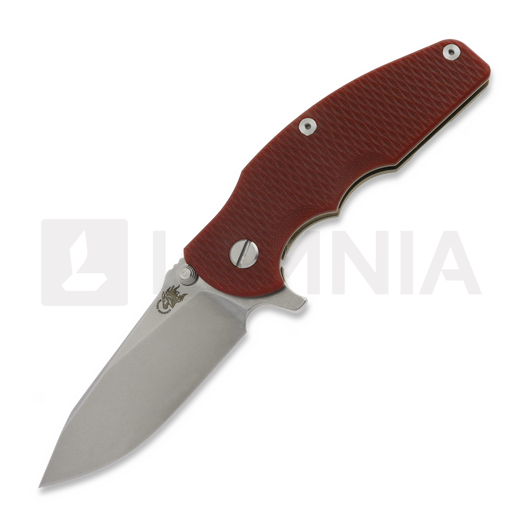 Navaja Hinderer Jurassic Magnacut Slicer Flat Grind, Stonewash Bronze, Red